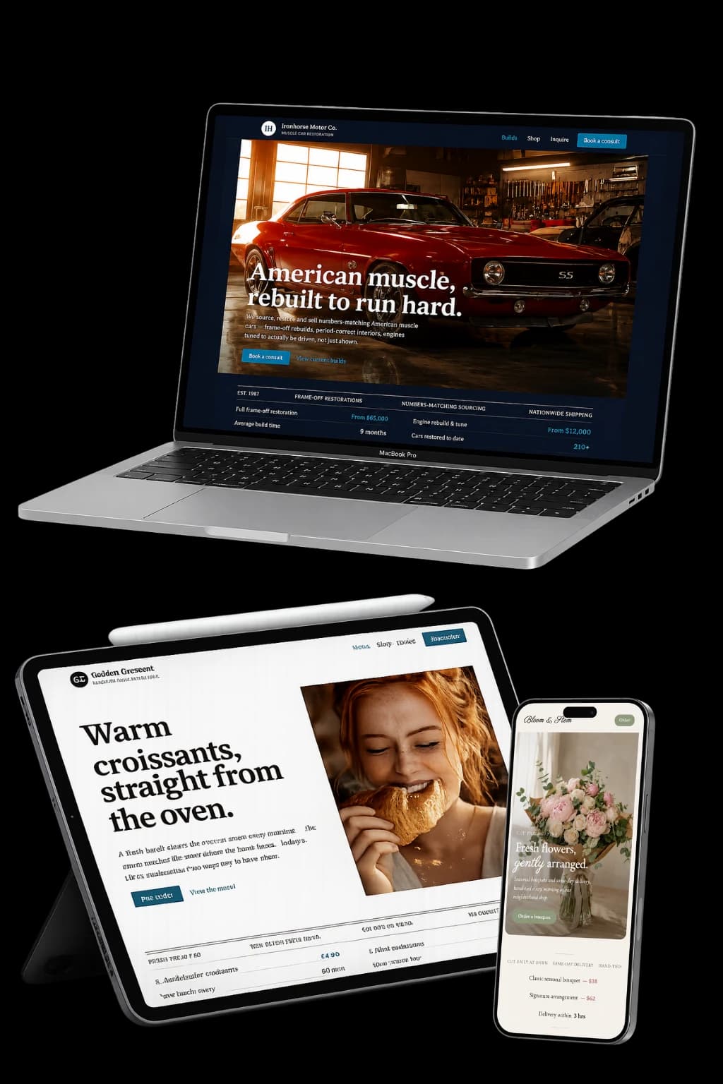 An example landing page shown on a laptop and a phone
